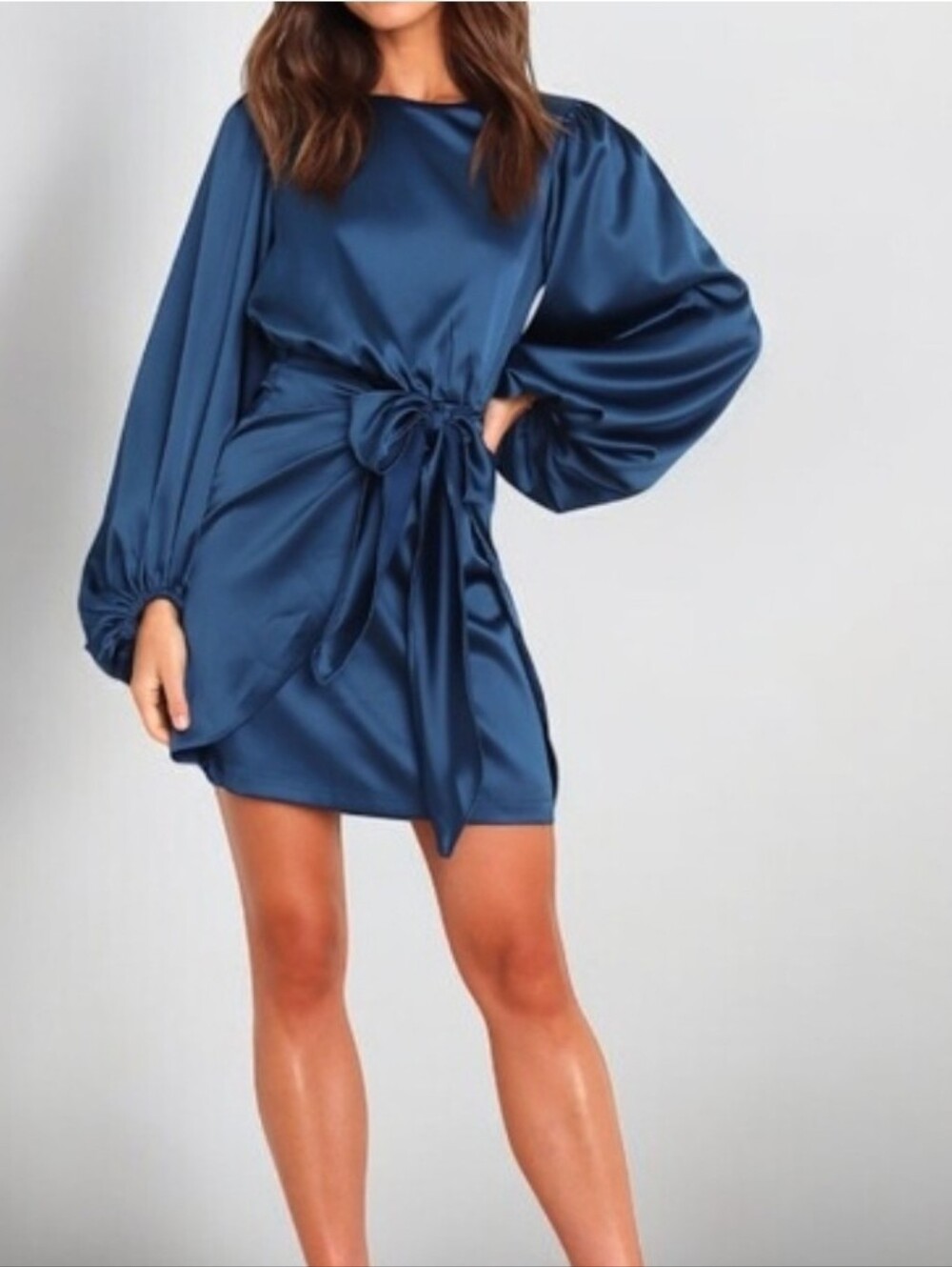 Petal & Pup bishop sleeve tulip Sheen Sash Tie Faux Wrap Party Dress Size 6